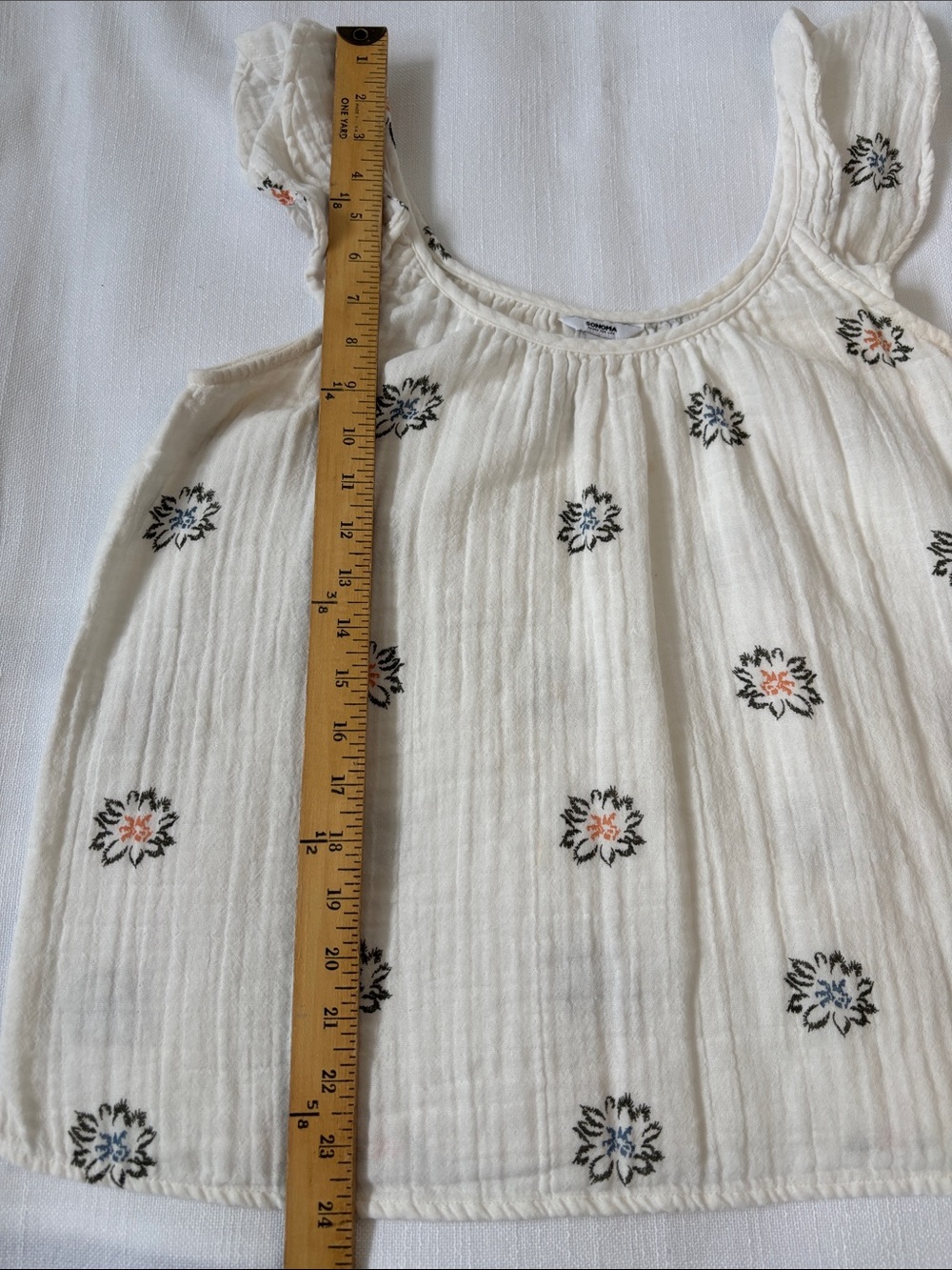 Sonoma White Floral Embroidered Ruffle Tank Top -333sku - Picture 5 of 6